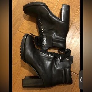 PAIGE Black Leather Booties Boots Chunky Heel SZ 38 / 7.5 NEW Lace-up $378